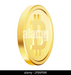 Pièces de monnaie en bitcoin d'or en rotation. Crypto-espèces en crypto-monnaie d'or, argent. Pièces rotatives de 3D bitcoins. Illustration vectorielle. Illustration de Vecteur