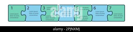 Infographies des étapes. Séquence de casse-tête. Sept éléments de puzzle. Processus, infographies de flux de travail, éléments de plan. Éléments du tableau de présentation. Vecteur illu Illustration de Vecteur