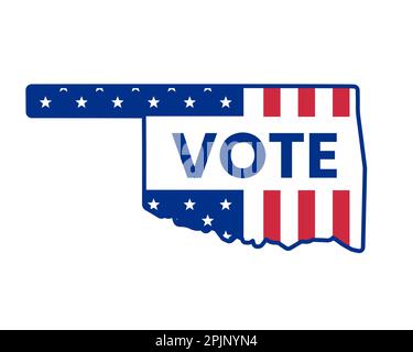 autocollant de vote pour les élections de mi-mandat de 2022. Carte de l'État de l'Oklahoma avec mot de vote. Carte DE l'état DES ÉTATS-UNIS. Silhouette de l'Oregon avec étoiles et rayures de drapeau américain. VVecto Illustration de Vecteur