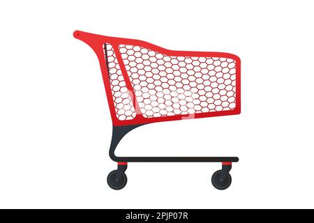 Poussette de supermarché en plastique. Vue latérale d'un panier ou d'un chariot réaliste. Vider le panier moderne. Illustration vectorielle Illustration de Vecteur