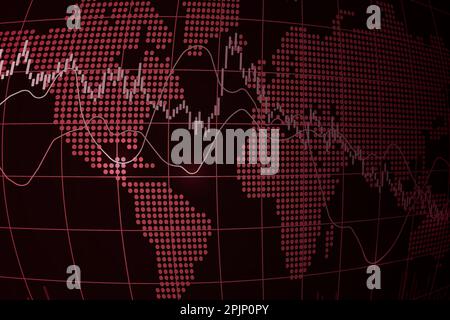 Baisse de l'indice boursier mondial. Crise financière. Graphique avec bougeoirs, graphique linéaire et graphique à barres. Illustration de la croissance boursière. Décré. Du marché financier Illustration de Vecteur