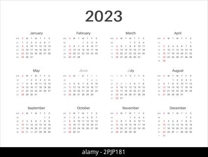 calendrier de 2023 ans. Calendrier mensuel. a4 taille horizontale. Imprimable. Début dimanche. Design simple et minimaliste. Vecteur Illustration de Vecteur