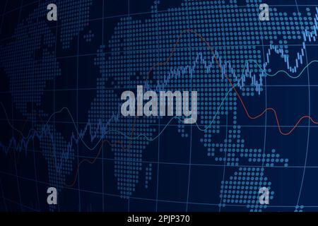Graphique de l'indice boursier mondial. Vue en perspective. Graphique avec bougeoirs, graphique linéaire et graphique à barres. Illustration de la croissance boursière. Retour du marché financier Illustration de Vecteur