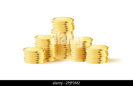 Pile de pièces d'or. Argent d'or réaliste. Pièces empilées. Applicable pour les jeux de hasard, le jackpot, la banque ou l'illustration financière. Illustration vectorielle Illustration de Vecteur
