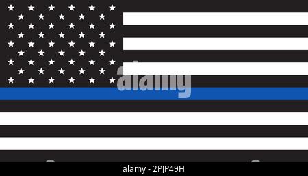 Drapeau américain noir et blanc avec ligne bleue fine. Drapeau DE police AMÉRICAIN. Symbole patriotique. ÉTATS-UNIS. Illustration vectorielle Illustration de Vecteur