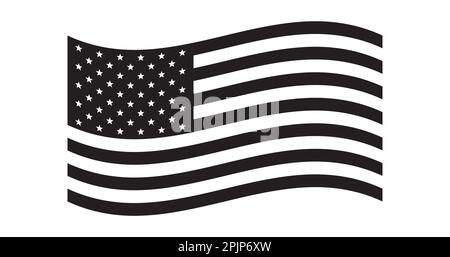 Drapeau national AMÉRICAIN. Drapeau américain. Noir et blanc. Vague. Symbole patriotique des États-Unis. Vecteur Illustration de Vecteur