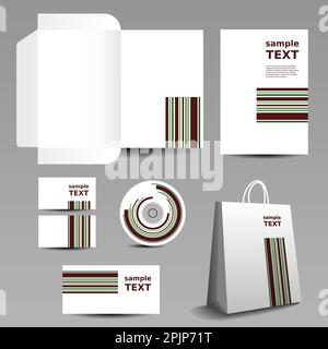 Modèle de papeterie, Corporate image Design avec motif à rayures Illustration de Vecteur