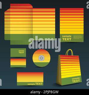 Modèle de papeterie, Corporate image Design avec motif à rayures Illustration de Vecteur