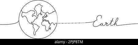 Mot Terre avec silhouette de planète une ligne. Dessin minimaliste d'illustration de phrase. Silhouette du monde continue illustration d'une ligne. Illustration de Vecteur