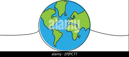 Silhouette de carte du monde colorée d'une ligne dessin continu. Silhouette du monde continue une ligne illustration colorée. Illustration minimaliste vectorielle. Illustration de Vecteur