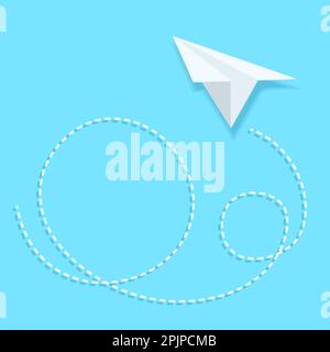 Avion de papier bleu. Itinéraire de l'aéronef sous forme de ligne pointillée. Soyez vous-même, pensez différemment concept. Hors de ligne, innovation, unique, l Illustration de Vecteur