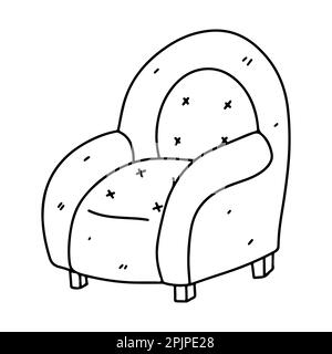 Fauteuil vintage en forme de doodle dessiné à la main. Élément de mobilier. Élément intérieur d'origine. Illustration vectorielle isolée sur fond blanc. Illustration de Vecteur