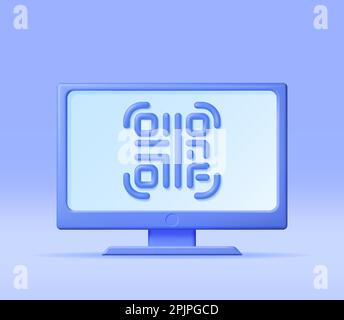 3D icône QR Code sur l'écran de l'ordinateur Illustration de Vecteur