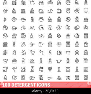 jeu de 100 icônes de détergent. Illustration de 100 symboles de détergent ensemble de vecteurs isolé sur fond blanc Illustration de Vecteur