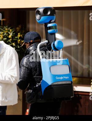 Sac à dos Street View Trekker de Google utilisé à Golden Square, Londres. Banque D'Images