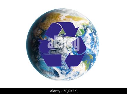 Illustration du symbole de recyclage et de la terre sur fond blanc Banque D'Images