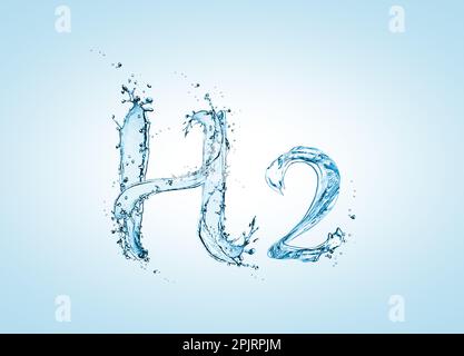 Formule chimique H2 composée d'eau sur fond bleu clair Banque D'Images