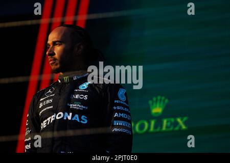 Melbourne, Australie. 02nd avril 2023. MELBOURNE, Australie, 2. AVRIL 2023 ; Podium, gagnant en tête n° 44, Lewis HAMILTON, GBR, Mercedes AMG F1 Team, après le GRAND Prix AUSTRALIEN de Formule 1 le 2nd avril 2023, Albert Park - Melbourne, FIA Formula1 World Championship, raceday, Formel 1 Rennen en Australie, Motorsport, F1 GP, Honorarpflichtiges Foto, image payante, Copyright © Mark PETERSON/ ATP images (PETERSON Mark/ATP/SPP) Credit: SPP Sport Press photo. /Alamy Live News Banque D'Images