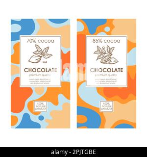 ÉTIQUETTES EN CHOCOLAT abstrait coloré Organic Templates arrière-plan Design en style simple et Vintage étiquettes avec dessin à la main cacao Beans Vector Collec Illustration de Vecteur