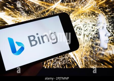 San Francisco, Californie, États-Unis. 3rd avril 2023. Le Bing logo.OpenAI est un organisme de recherche axé sur l'avancement de l'intelligence artificielle d'une manière sûre et bénéfique. Fondée en 2015 par un groupe de sommités technologiques, dont Elon Musk et Sam Altman, elle a apporté des contributions significatives au domaine de l'IA et de l'apprentissage machine. La société a créé ChatGPT, qui s'est associé à Microsoft Bing Search pour faire de Bing ai un concurrent de Google Search. Le nouveau protocole GPT-4 a passé un examen de bar et des examens médicaux dans les tests, beaucoup demandant un gel temporaire dans l'intelli artificiel Banque D'Images