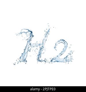 Formule chimique H2 composée d'eau sur fond blanc Banque D'Images