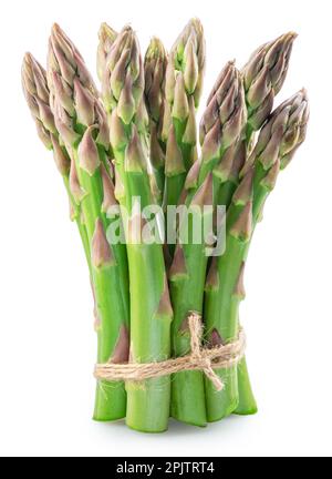 Faisceau d'asperges vertes isolées sur fond blanc. Masque. Banque D'Images