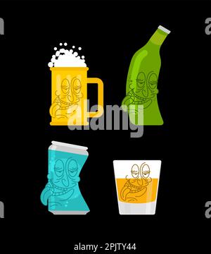 Ensemble de bières en bouteille et de dessins animés Whiskey. Illustration alcoolique Illustration de Vecteur