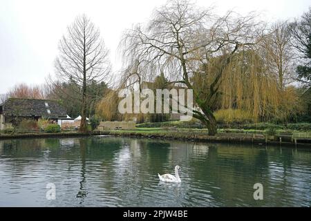 Architecture de campagne extérieure et conception de bâtiments européens à la ferme de la truite de Bibury dans le village de Cotswold - Angleterre, Royaume-Uni Banque D'Images