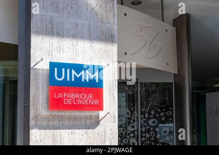 Entrée au siège de l'Union des industries et métiers de la métallurgie (UIMM), une fédération syndicale française Banque D'Images