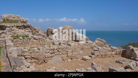 Ruines de Tharros, une ancienne ville phénicienne dans la péninsule de Sinis à Cabras, dans le centre de la Sardaigne Banque D'Images