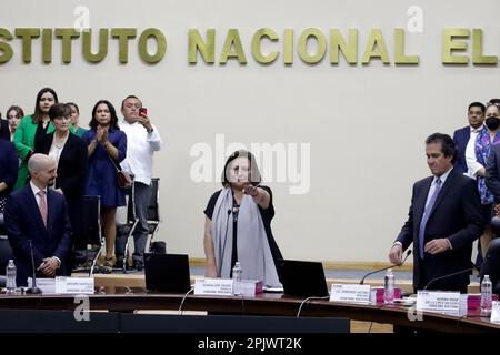 Non exclusif: 3 avril 2023, Mexico, Mexique: Le Président Conseiller, Guadalupe Taddei Zavala lors de l'inauguration d'elle à la tête du National Banque D'Images