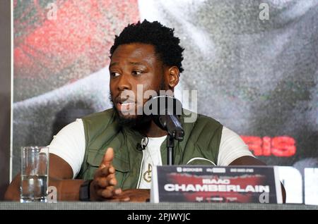 Isaac Chamberlain lors d'une conférence de presse à l'hôtel Landmark, Londres. Date de la photo: Mardi 4 avril 2023. Banque D'Images