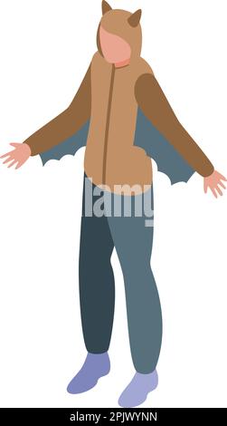 Chauve-souris halloween animal costume icône vecteur isométrique. Fête de carnaval. Enfant heureux Illustration de Vecteur