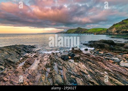 Vue sur la côte de la deuxième vallée au coucher du soleil, péninsule de Fleurieu, Australie méridionale Banque D'Images