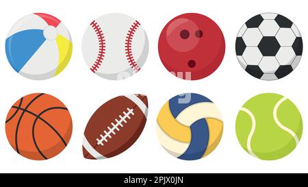 Jeu d'icônes plates de ballons de sport. Illustration vectorielle. SPE 10. Illustration de Vecteur