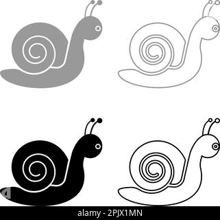 Escargot mollusque Set icône gris noir couleur vecteur illustration image simple remplissage Uni contour ligne mince plat style Illustration de Vecteur