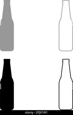 Bouteille de bière avec ensemble de verre icône gris noir couleur vecteur illustration image simple remplissage Uni contour ligne mince plat style Illustration de Vecteur