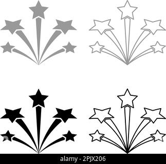 Saluez avec les étoiles feu Starry Set icône gris noir couleur vecteur illustration image simple remplissage Uni contour ligne mince plat style Illustration de Vecteur