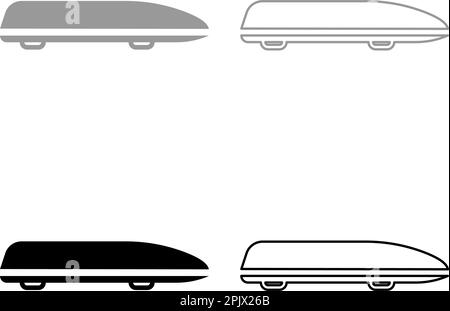 Caisse auto porte-bagages de toit chargement coffre ensemble de coffre de chargement icône gris noir couleur vecteur illustration image simple remplir ligne de contour mince Illustration de Vecteur