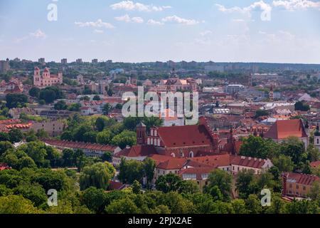 Vue aérienne de Vilnius en Lituanie, y compris de nombreux monuments. Banque D'Images