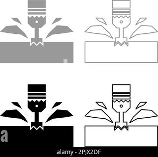 CNC machine à fraiser matériau fraise à métaux plongeur industrie métallurgique tournage plongée technologie d'outil outillage copeaux de sculpture ensemble icône gris Illustration de Vecteur
