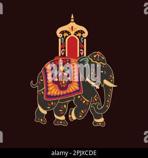 Illustration du vecteur d'éléphant décoratif de l'Empire Mughal Illustration de Vecteur