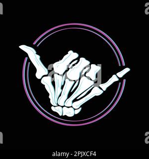 Autocollant pour ordinateur portable à main squelette de cercle de motard blanc et noir Illustration de Vecteur