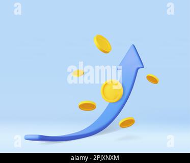 graphique des actions de croissance 3D avec icône d'investissement de pièces, graphique de marché boursier en pleine évolution Illustration de Vecteur