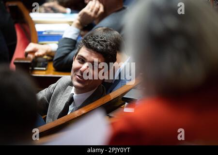Paris, France. 04th avril 2023. Député français Aurélien Pradie lors d'une session de questions au gouvernement à l'Assemblée nationale à Paris sur 4 avril 2023. Photo de Raphael Lafargue/ABACAPRESS.COM crédit: Abaca Press/Alay Live News Banque D'Images