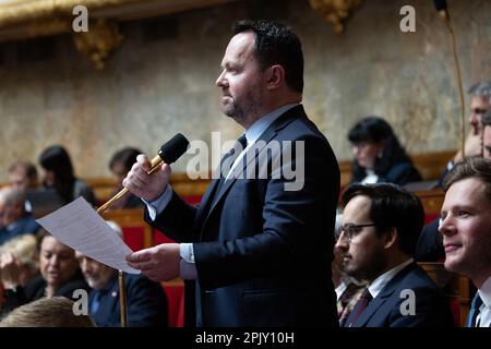 Paris, France. 04th avril 2023. Le député français Bruno Bonde lors d'une session de questions au gouvernement à l'Assemblée nationale à Paris sur 4 avril 2023. Photo de Raphael Lafargue/ABACAPRESS.COM crédit: Abaca Press/Alay Live News Banque D'Images