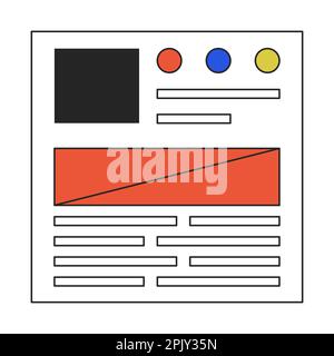 Icône de vecteur de couleur plat linéaire de modèle de page Web d'article Illustration de Vecteur