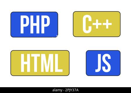 Langages de script pour le développement Web linéaire plat couleur vecteur icônes ensemble Illustration de Vecteur