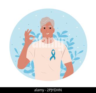 Homme âgé et symbole de la santé des hommes. Illustration vectorielle plate. 11 juin - Journée mondiale du cancer de la prostate. Ruban de sensibilisation au cancer de la prostate avec Illustration de Vecteur