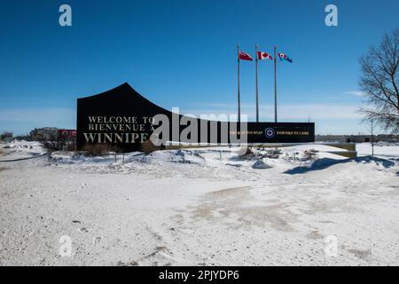 Bienvenue au panneau Winnipeg à l'aéroport de Winnipeg, Manitoba, Canada Banque D'Images